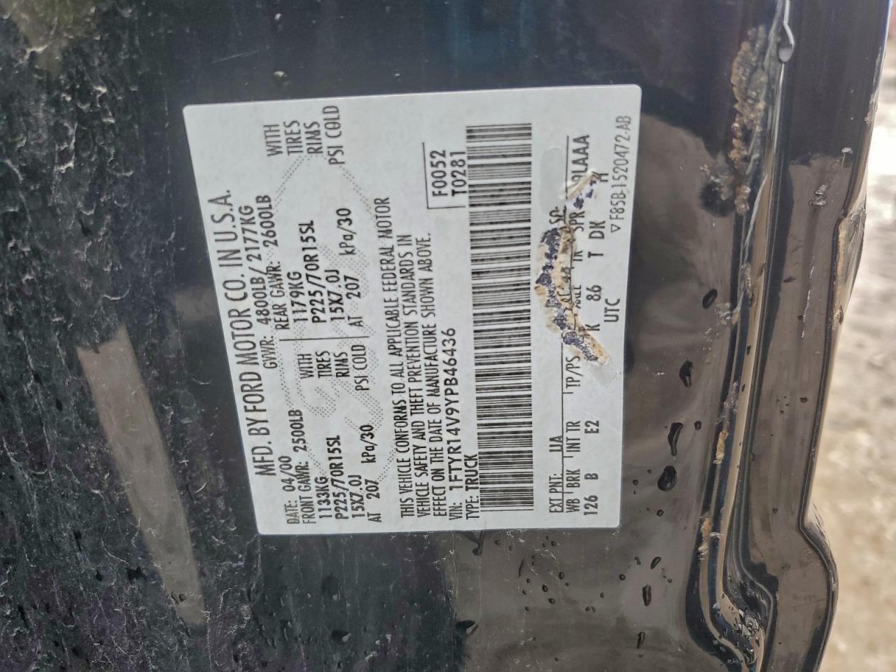 2000 Ford Ranger Super Cab VIN: 1FTYR14V9YPB46436 Lot: 94125925