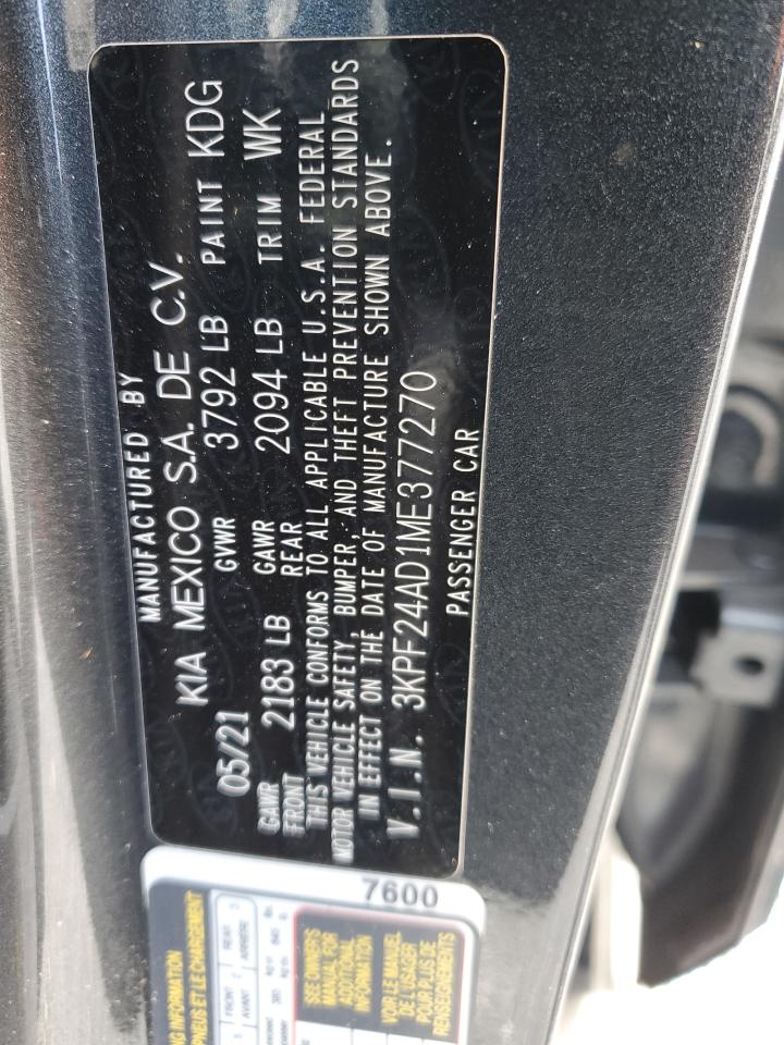 2021 Kia Forte Fe VIN: 3KPF24AD1ME377270 Lot: 91472215