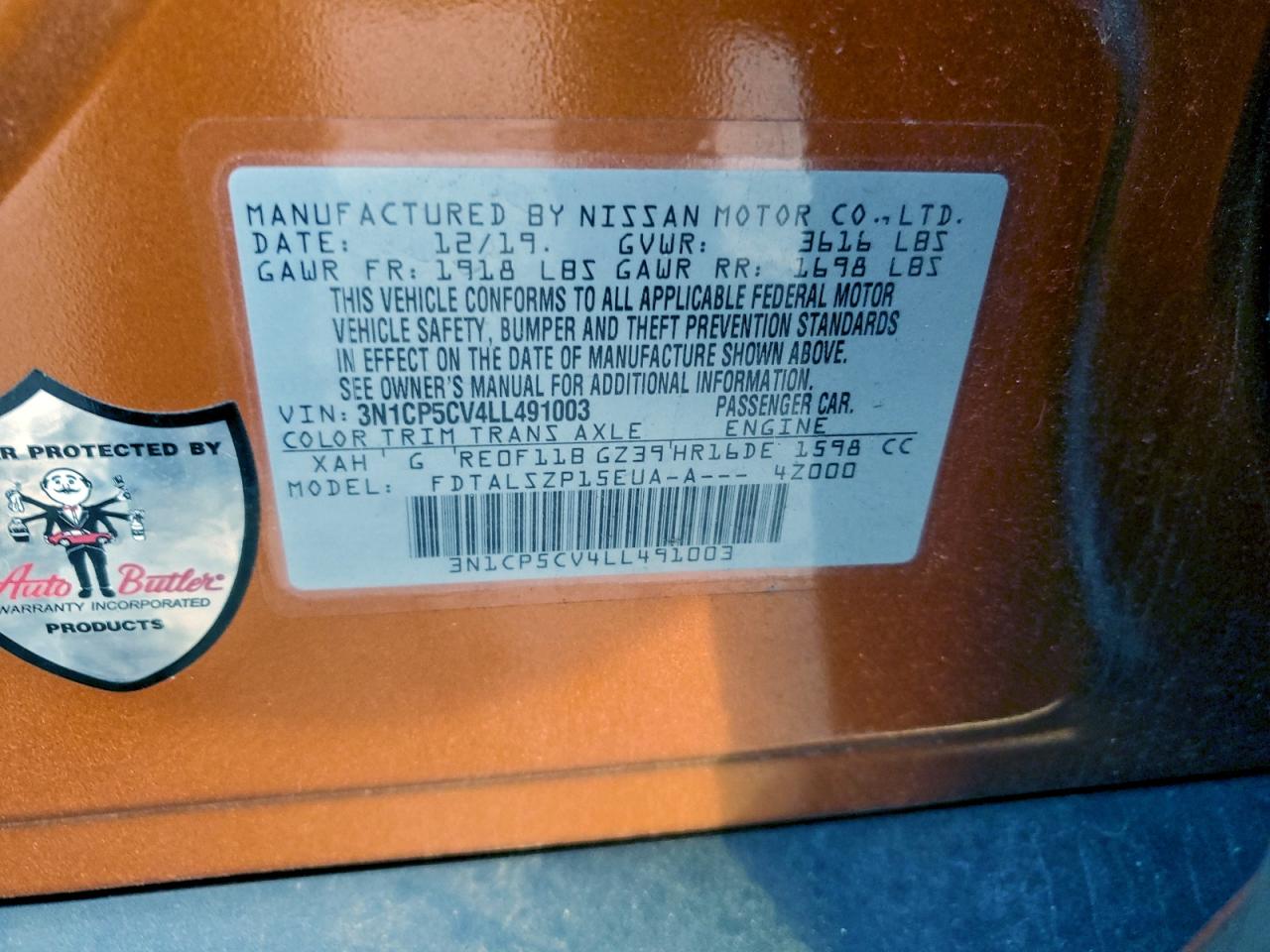 2020 Nissan Kicks Sv VIN: 3N1CP5CV4LL491003 Lot: 93809145