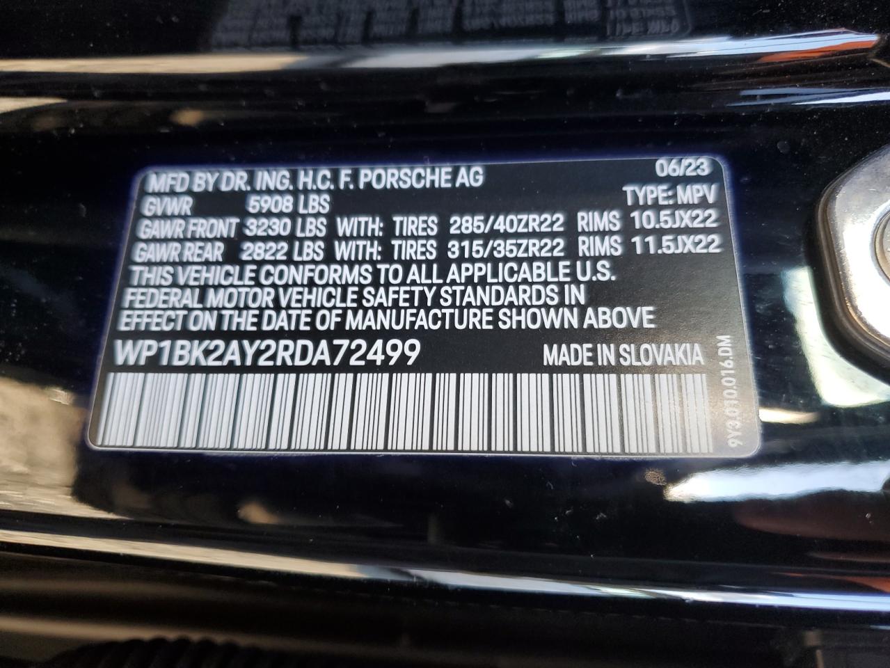 2024 Porsche Cayenne Turbo Gt VIN: WP1BK2AY2RDA72499 Lot: 91676005