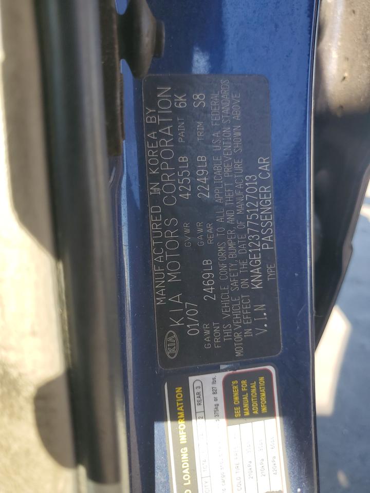 2007 Kia Optima Lx VIN: KNAGE123775127013 Lot: 93652225