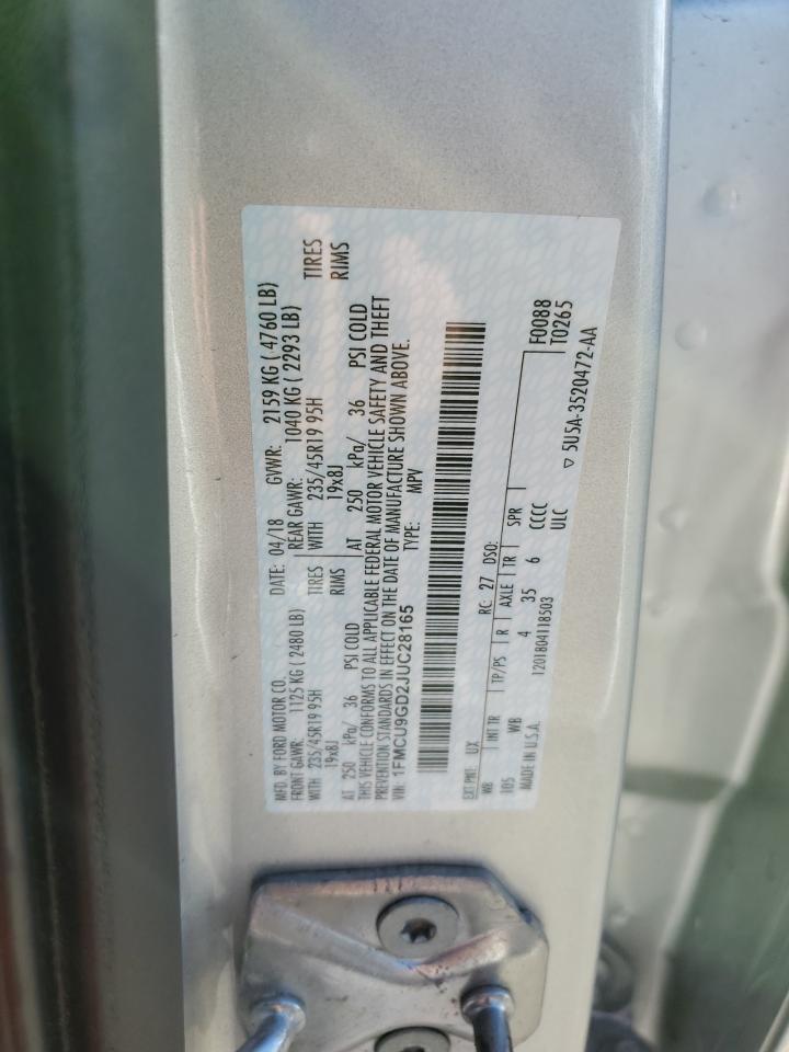 2018 Ford Escape Se VIN: 1FMCU9GD2JUC28165 Lot: 85435495