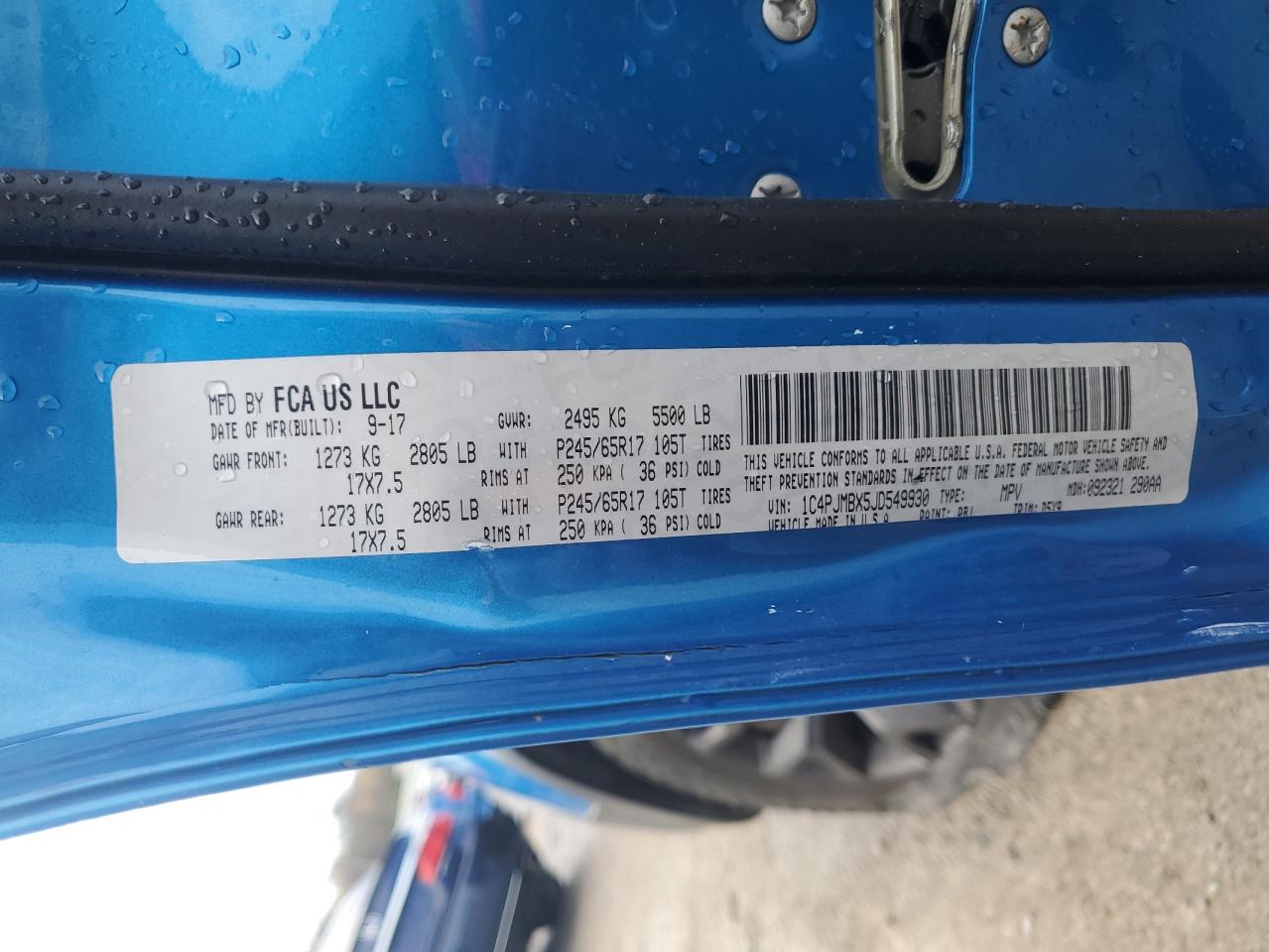 2018 Jeep Cherokee Trailhawk VIN: 1C4PJMBX5JD549930 Lot: 92357325