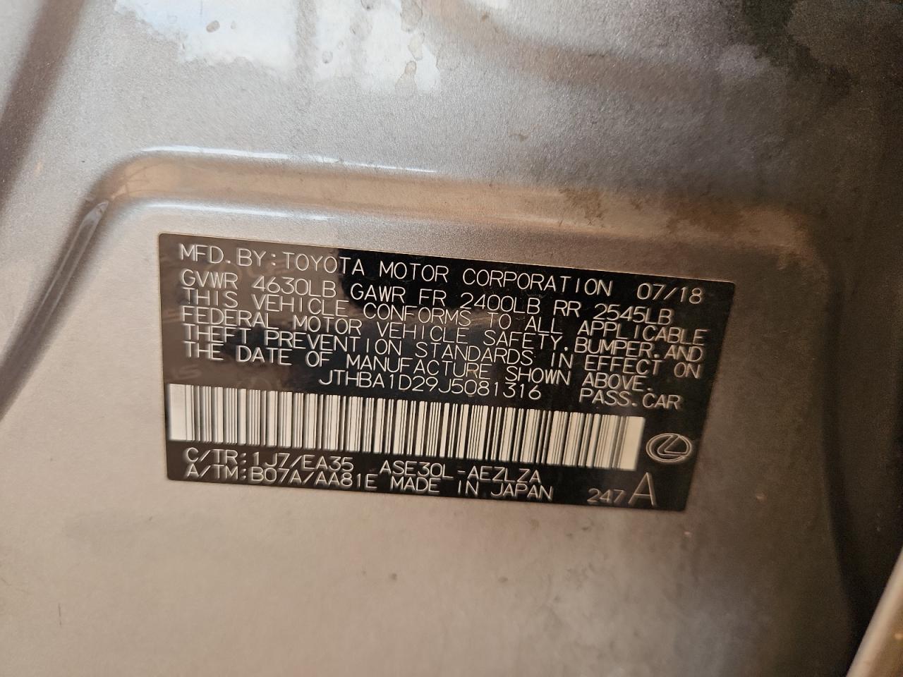 2018 Lexus Is 300 VIN: JTHBA1D29J5081316 Lot: 91148445