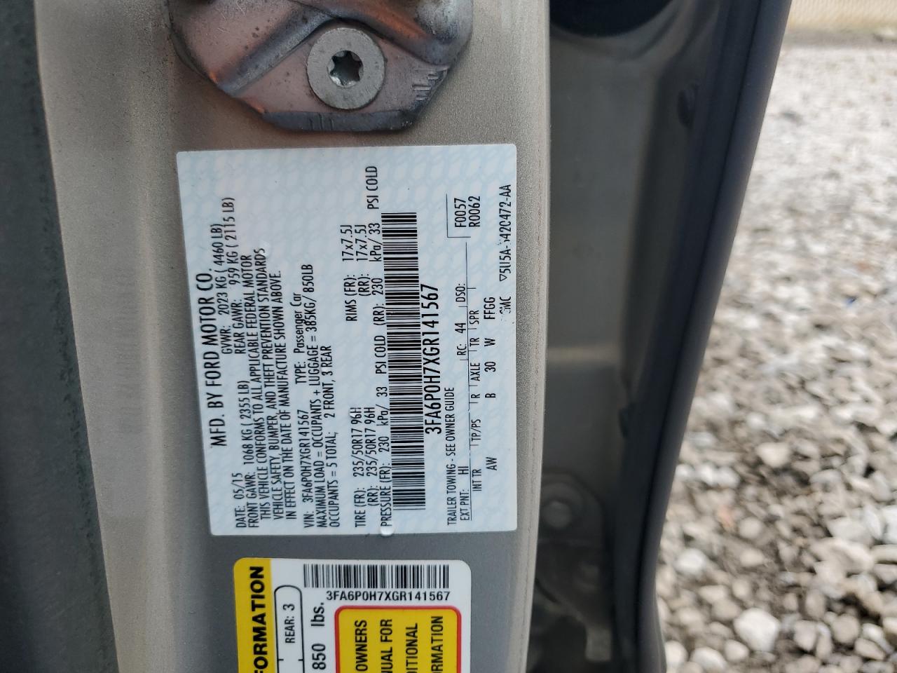 2016 Ford Fusion Se VIN: 3FA6P0H7XGR141567 Lot: 92666905