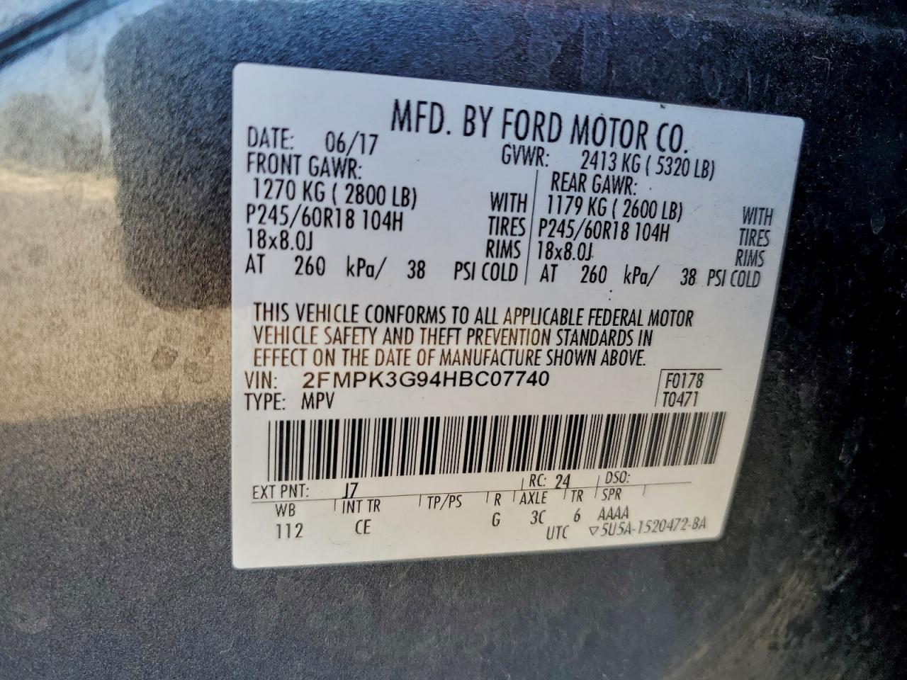 2017 Ford Edge Se VIN: 2FMPK3G94HBC07740 Lot: 93644625