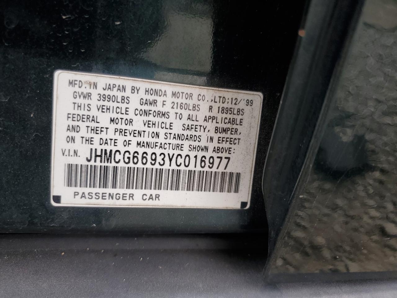 2000 Honda Accord Se VIN: JHMCG6693YC016977 Lot: 91304845