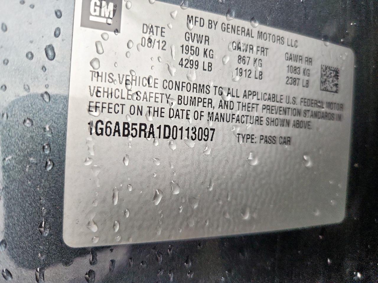 2013 Cadillac Ats Luxury VIN: 1G6AB5RA1D0113097 Lot: 93273925