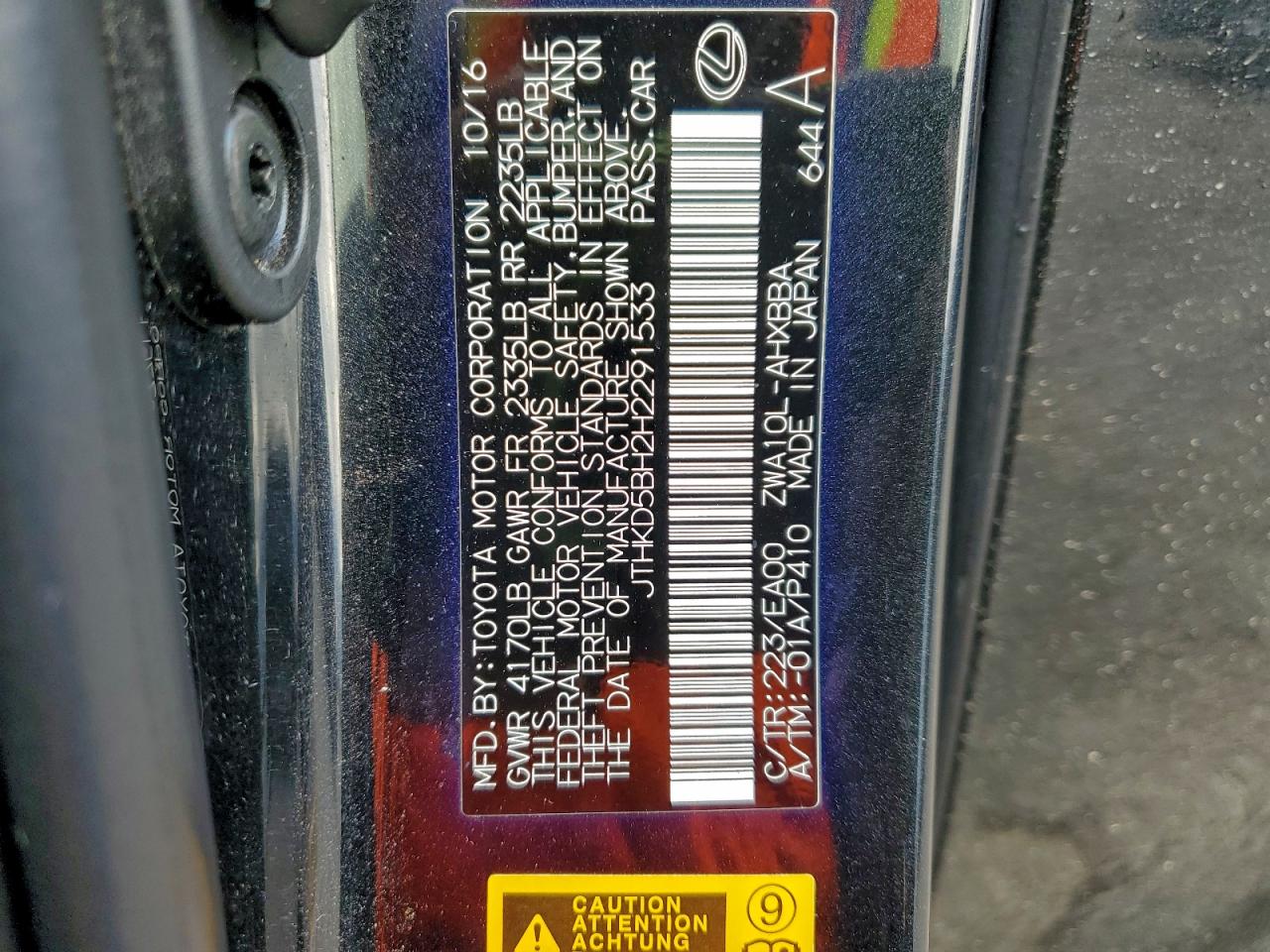 2017 Lexus Ct 200 VIN: JTHKD5BH2H2291533 Lot: 93928765