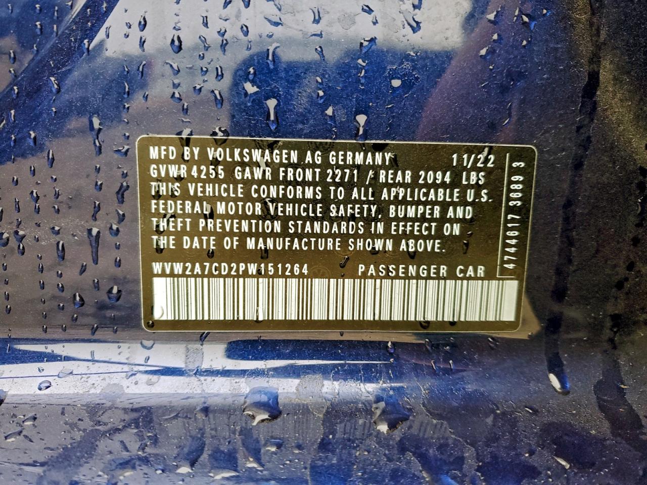 2023 Volkswagen Gti Se VIN: WVW2A7CD2PW151264 Lot: 93753115