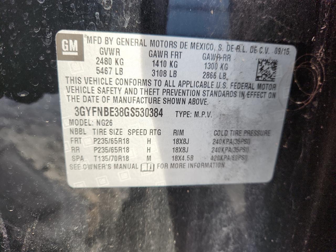 2016 Cadillac Srx Luxury Collection VIN: 3GYFNBE38GS530384 Lot: 92268155