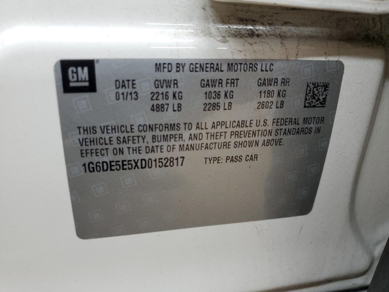 2013 Cadillac Cts Luxury Collection VIN: 1G6DE5E5XD0152817 Lot: 91245285