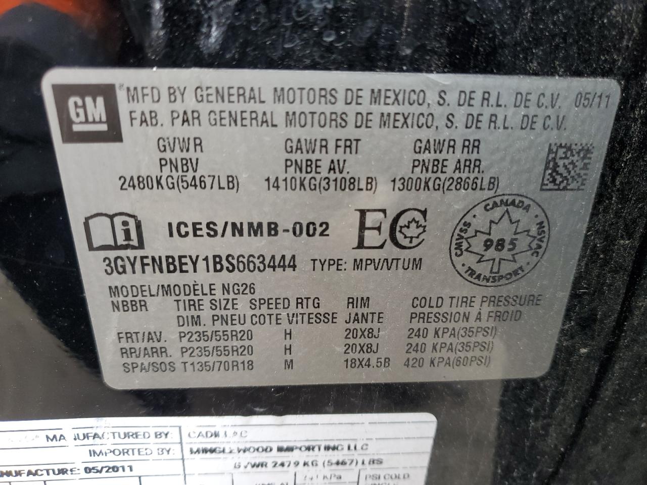 2011 Cadillac Srx Performance Collection VIN: 3GYFNBEY1BS663444 Lot: 92178355