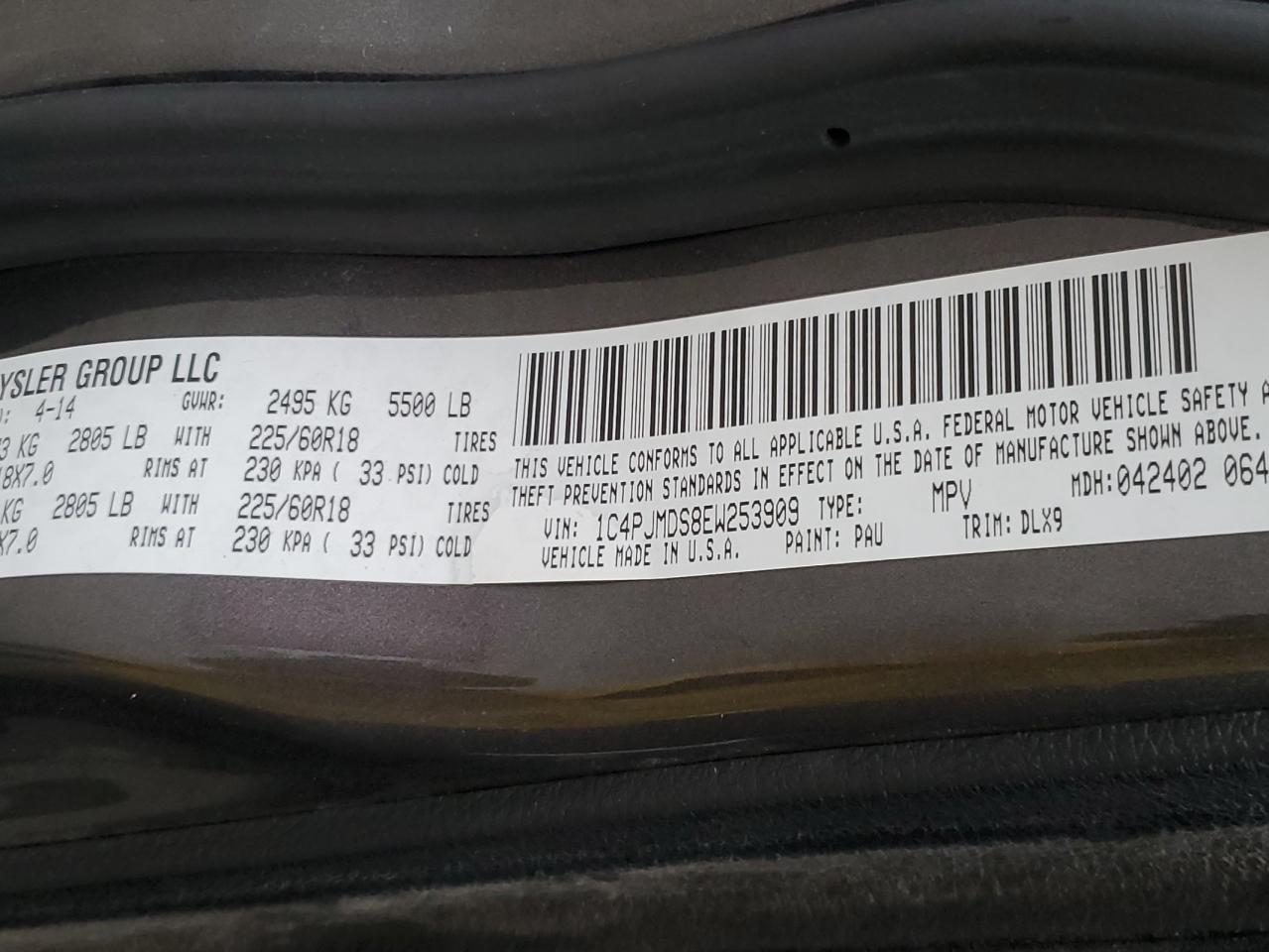 2014 Jeep Cherokee Limited VIN: 1C4PJMDS8EW253909 Lot: 91844135