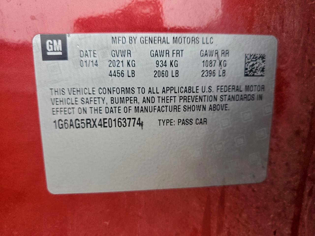 2014 Cadillac Ats VIN: 1G6AG5RX4E0163774 Lot: 93506095