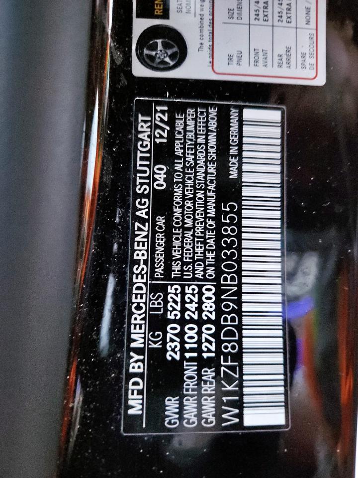 2022 Mercedes-Benz E 350 VIN: W1KZF8DB9NB033855 Lot: 90850715