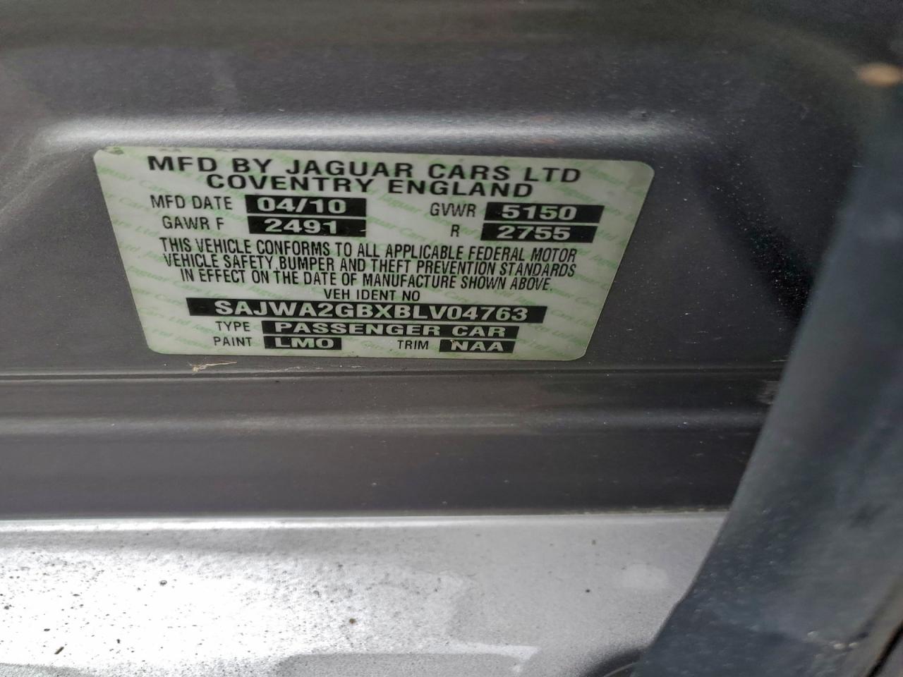 2011 Jaguar Xjl VIN: SAJWA2GBXBLV04763 Lot: 94068495