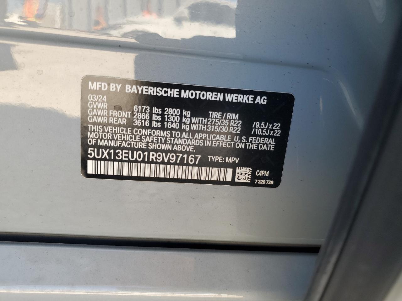 2024 BMW X5 Sdrive 40I VIN: 5UX13EU01R9V97167 Lot: 93505095