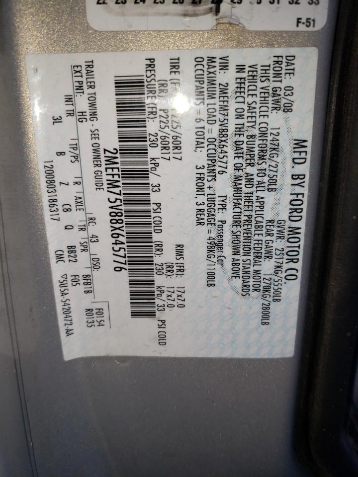 2008 Mercury Grand Marq VIN: 645776 Lot: 93185395