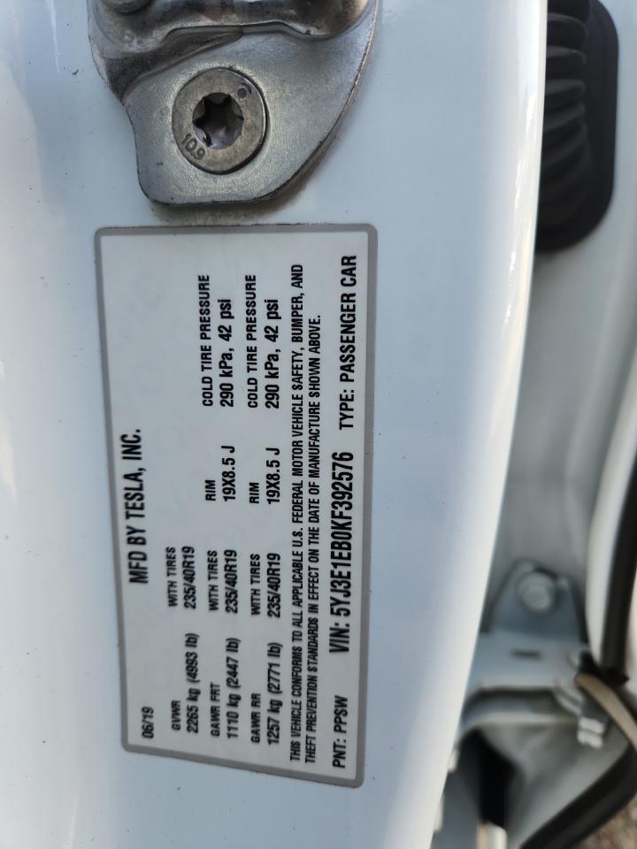 2019 Tesla Model 3 VIN: 5YJ3E1EB0KF392576 Lot: 93532485