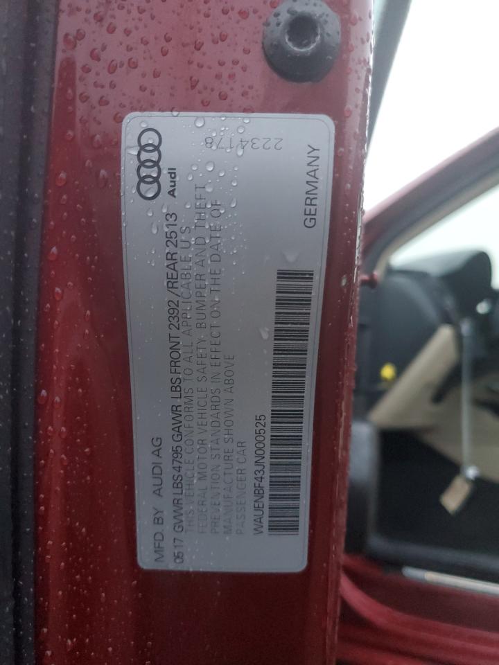 2018 Audi A4 Premium Plus VIN: WAUENBF43JN000525 Lot: 91290765