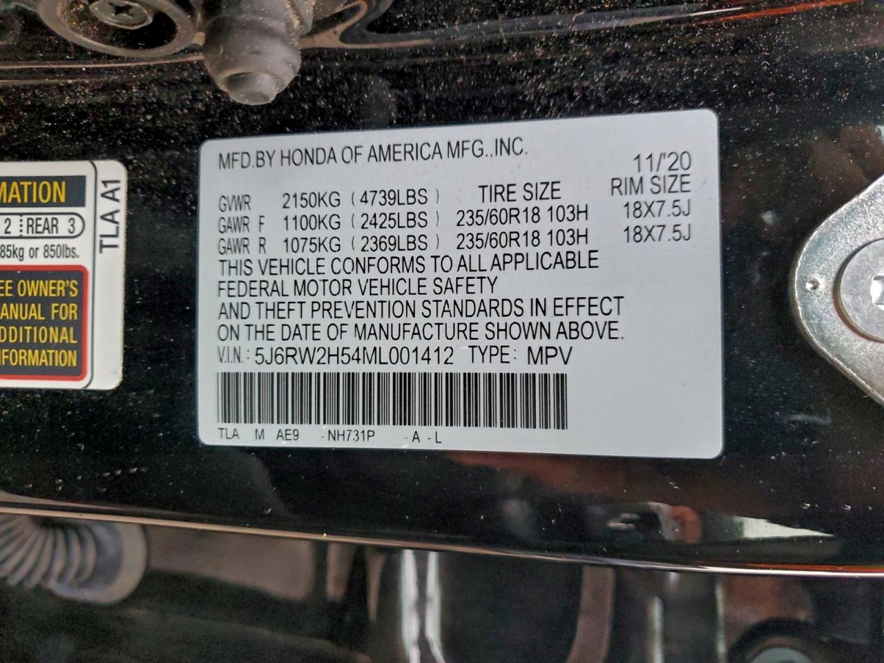 2021 Honda Cr-V Ex VIN: 5J6RW2H54ML001412 Lot: 93281385