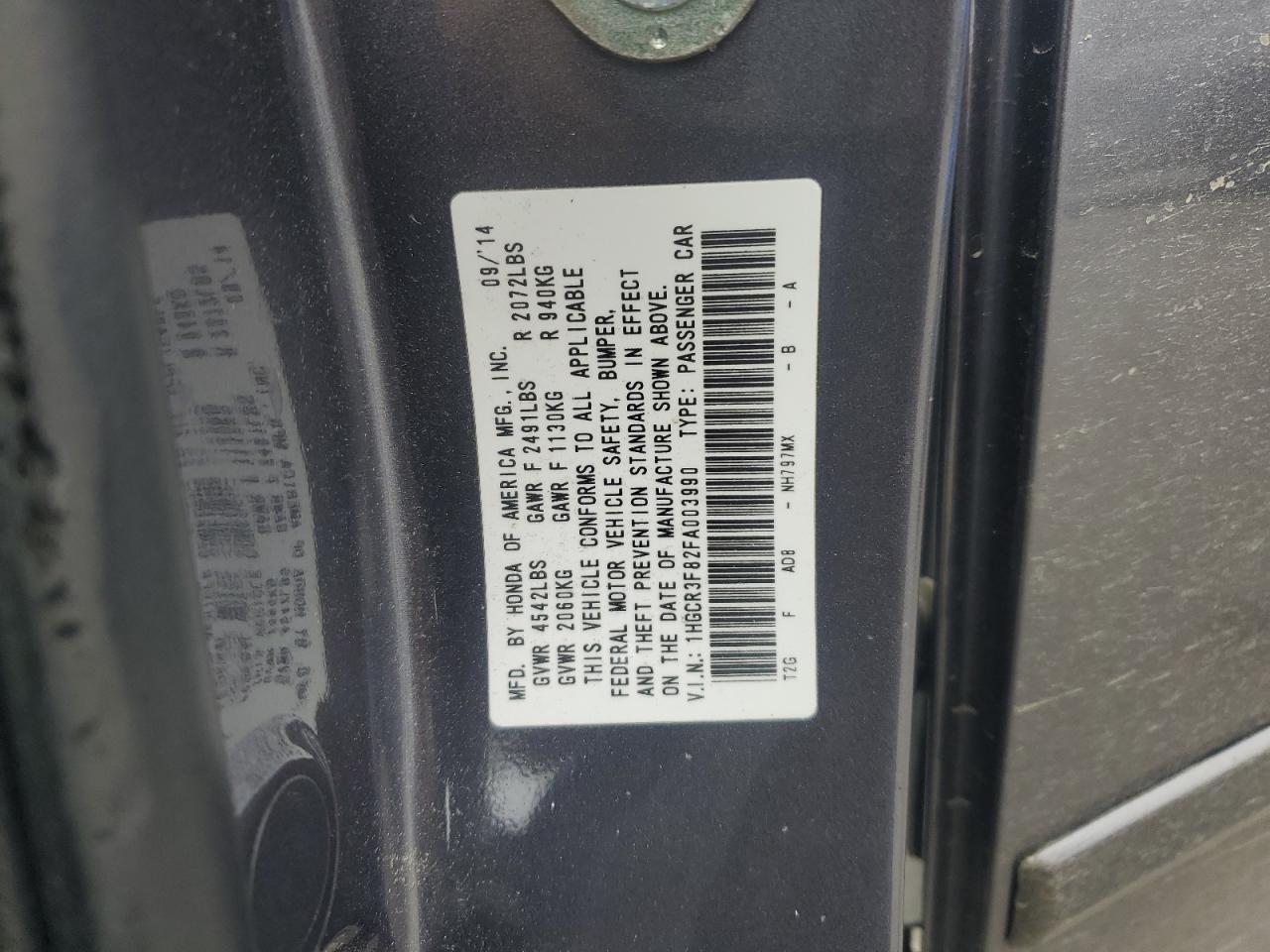 2015 Honda Accord Exl VIN: 1HGCR3F82FA003990 Lot: 92094485