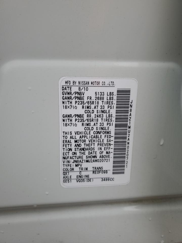 2010 Nissan Murano S VIN: JN8AZ1MU2AW020721 Lot: 91458055