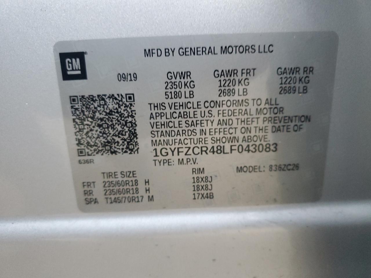 2020 Cadillac Xt4 Premium Luxury VIN: 1GYFZCR48LF043083 Lot: 91007645