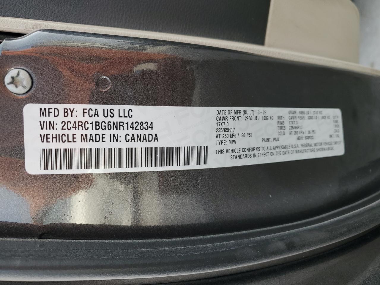 2022 Chrysler Pacifica Touring L VIN: 2C4RC1BG6NR142834 Lot: 91903595