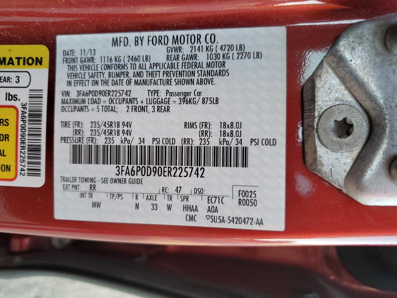 2014 Ford Fusion Titanium VIN: 3FA6P0D90ER225742 Lot: 91428585