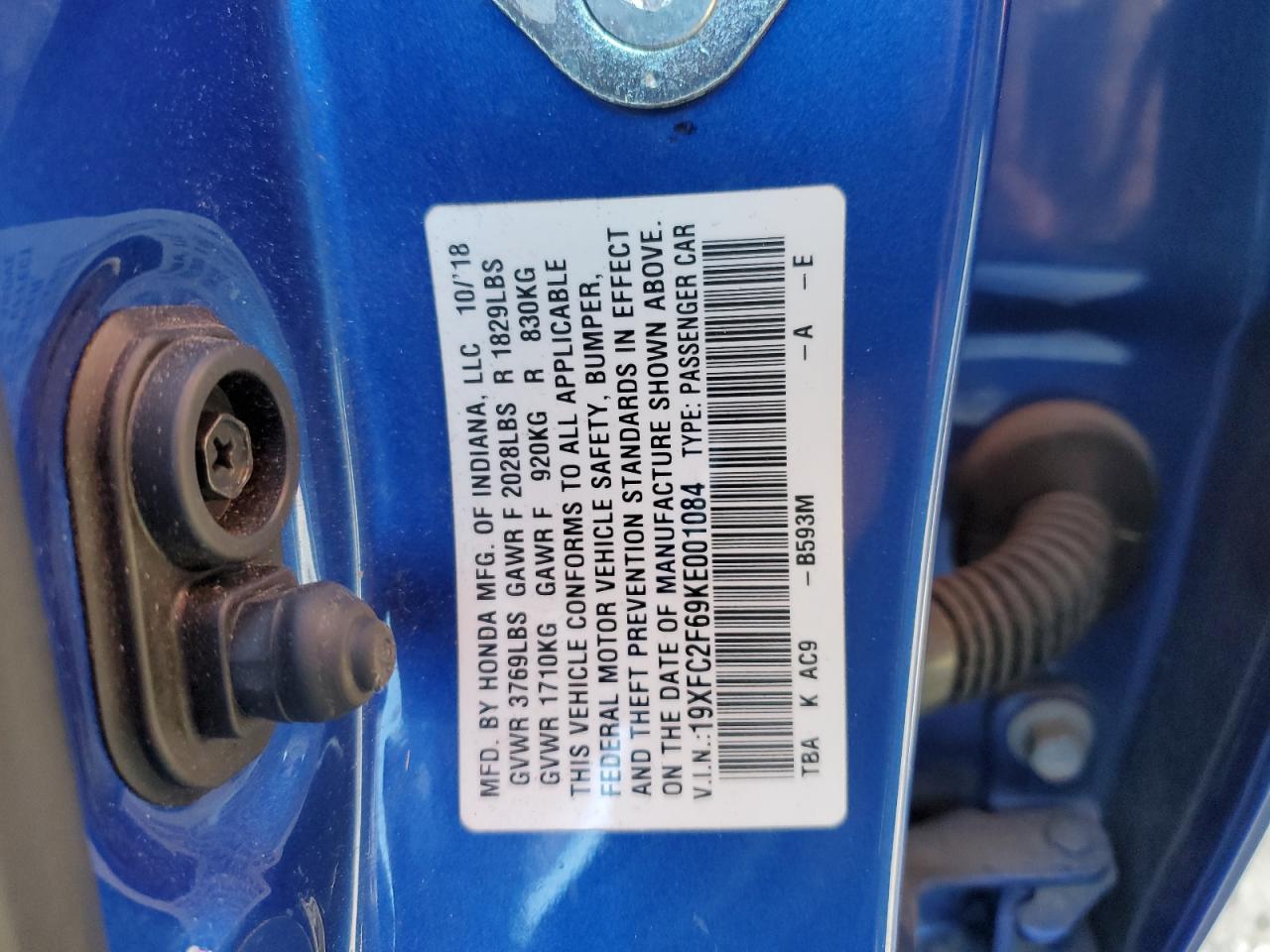 2019 Honda Civic Lx VIN: 19XFC2F69KE001084 Lot: 91286415