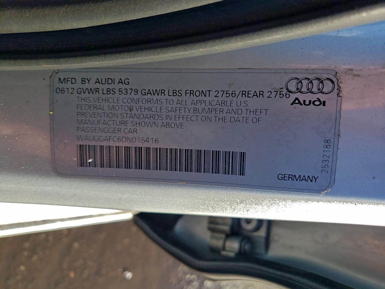 2013 Audi A6 Premium Plus VIN: WAUGGAFC6DN015416 Lot: 93909665