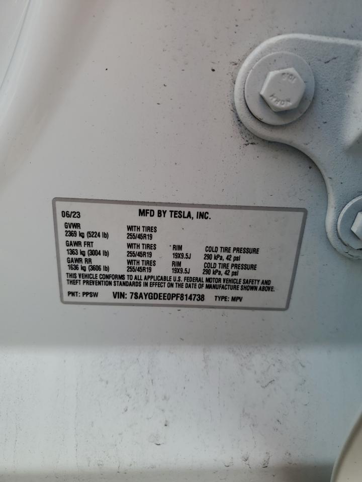 2023 Tesla Model Y VIN: 7SAYGDEE0PF814738 Lot: 92752325