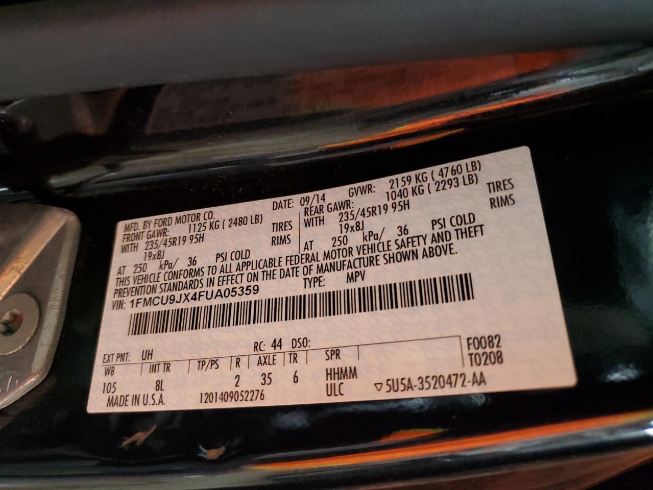 2015 Ford Escape Titanium VIN: 1FMCU9JX4FUA05359 Lot: 91801385