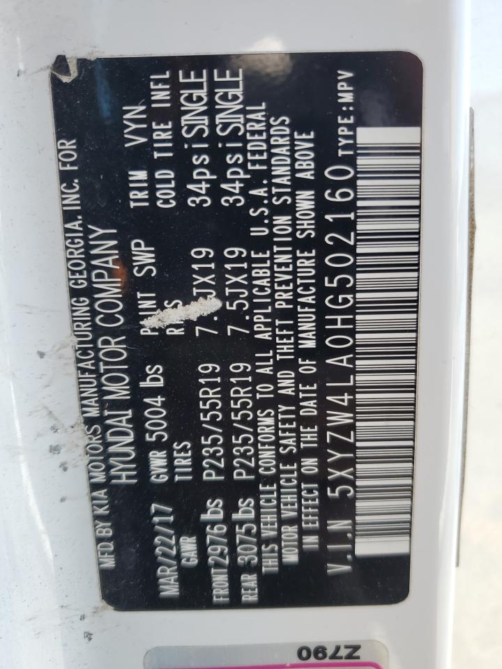 2017 Hyundai Santa Fe Sport VIN: 5XYZW4LA0HG502160 Lot: 92904065