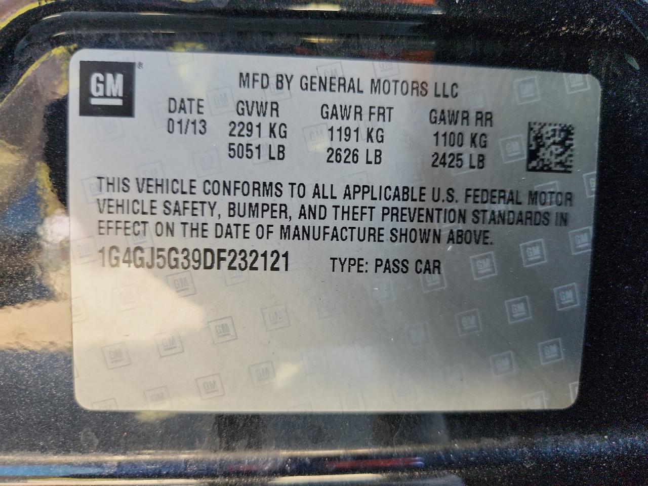 2013 Buick Lacrosse Touring VIN: 1G4GJ5G39DF232121 Lot: 91115505