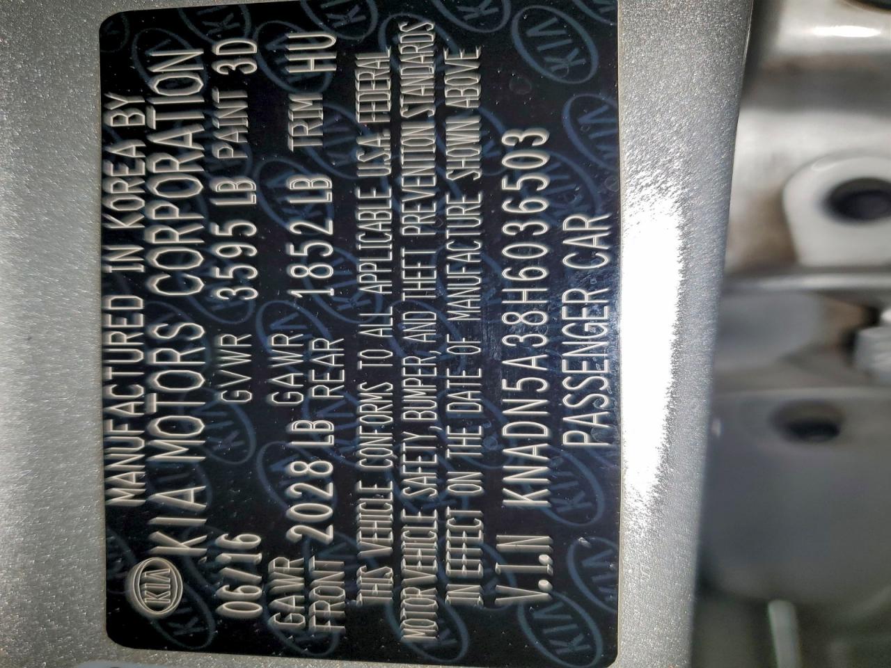 2017 Kia Rio Ex VIN: 036503 Lot: 94601425