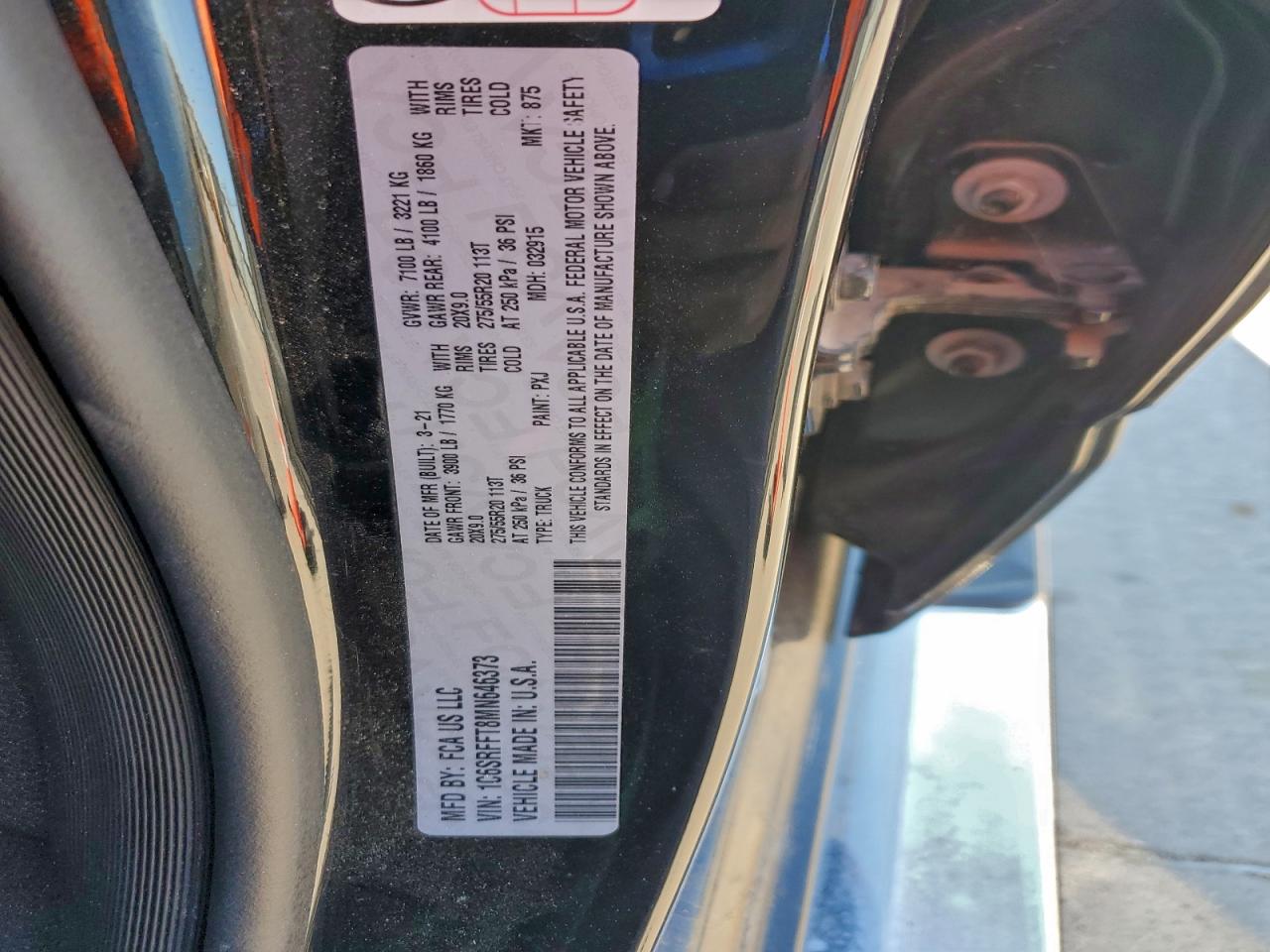 2021 Ram 1500 Big Horn 4Wd W/ VIN: 1C6SRFFT8MN646373 Lot: 90648675