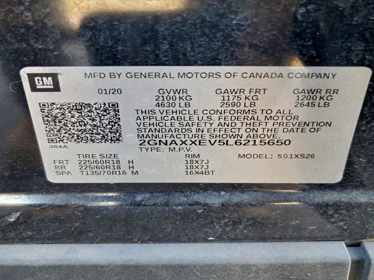 2020 Chevrolet Equinox Premier VIN: 2GNAXXEV5L6215650 Lot: 93872975