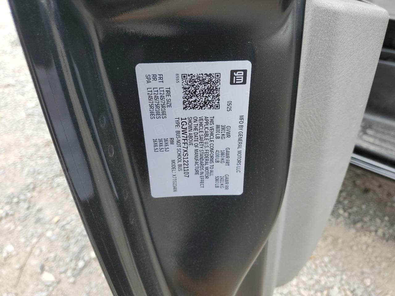 2025 GMC Savana G2500 Lt VIN: 1GJW7FF7XS1221107 Lot: 91259795