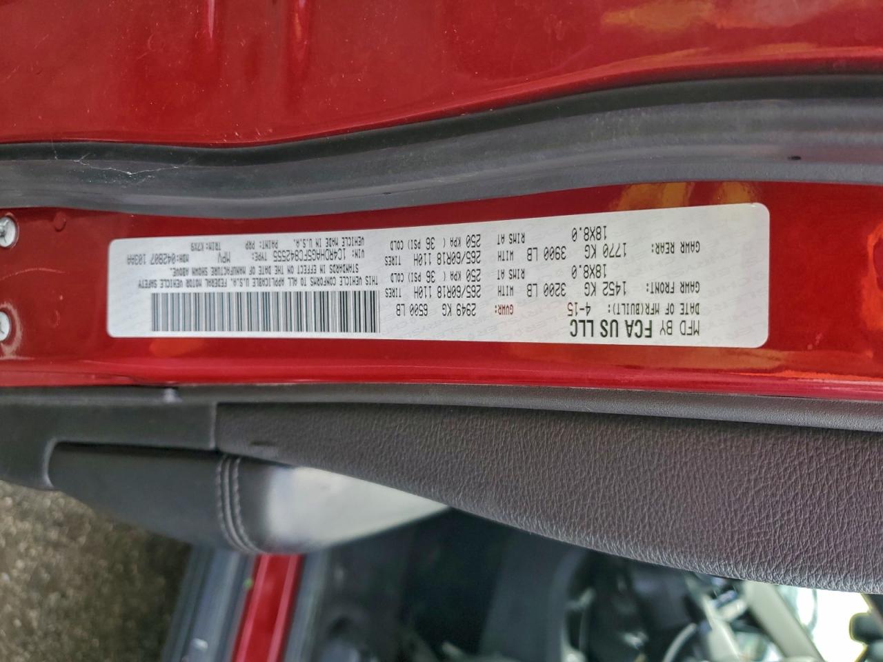 2015 Dodge Durango Sxt VIN: 1C4RDHAG5FC842555 Lot: 93691265