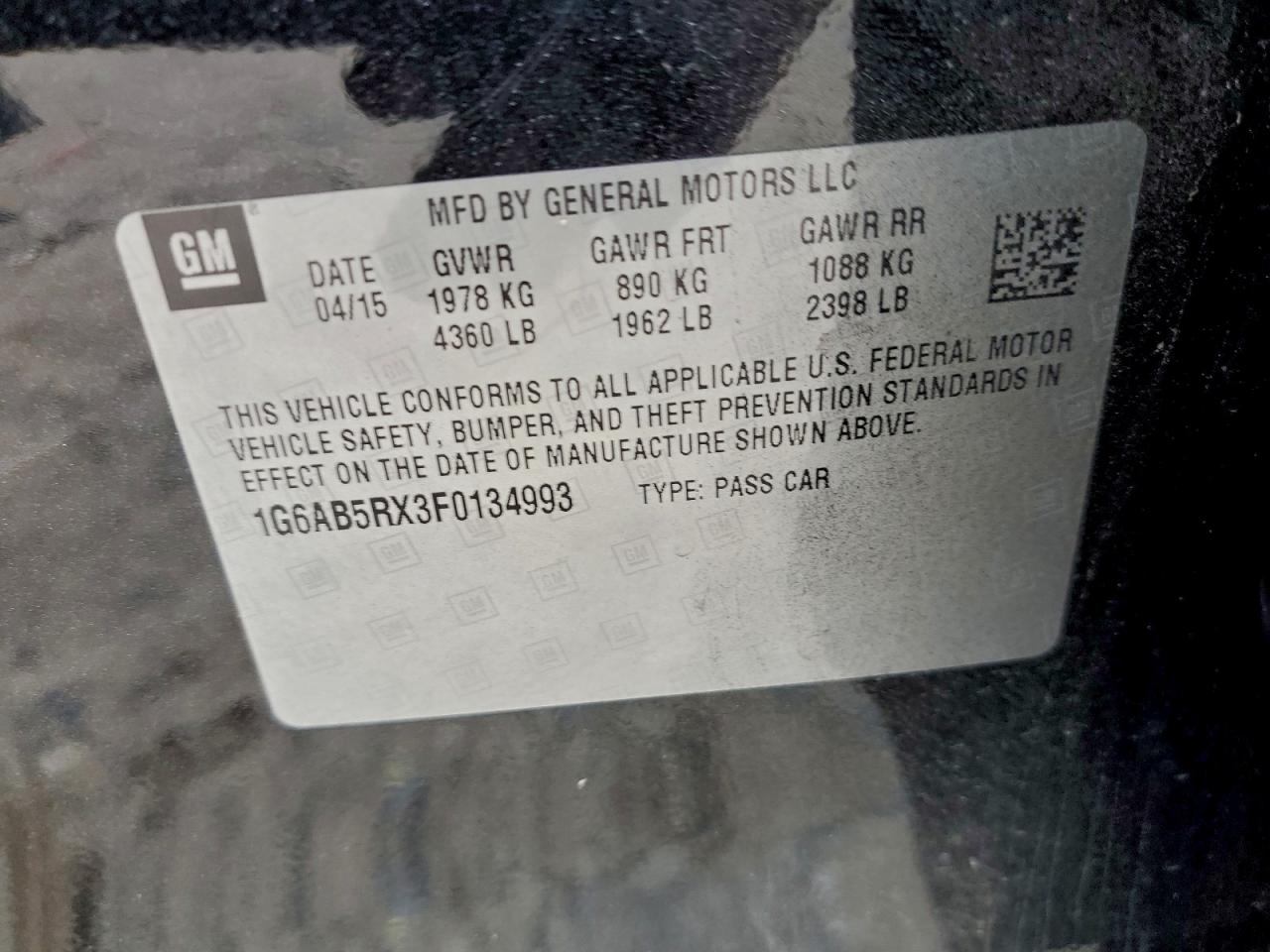 2015 Cadillac Ats Luxury VIN: 1G6AB5RX3F0134993 Lot: 94290255