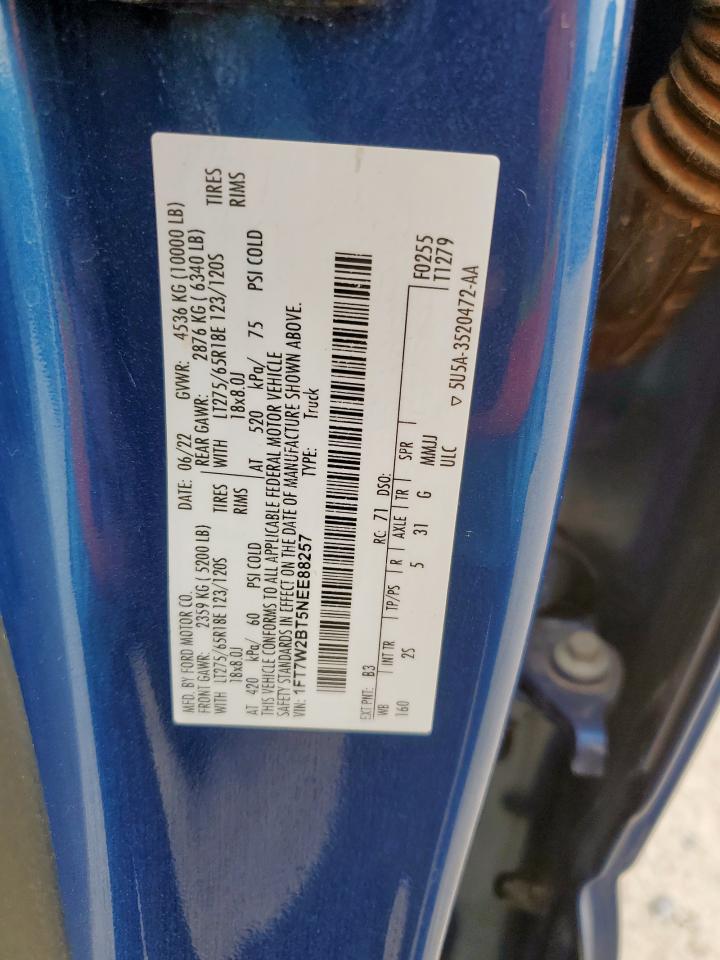 2022 Ford F250 Super Duty VIN: 1FT7W2BT5NEE88257 Lot: 93613475
