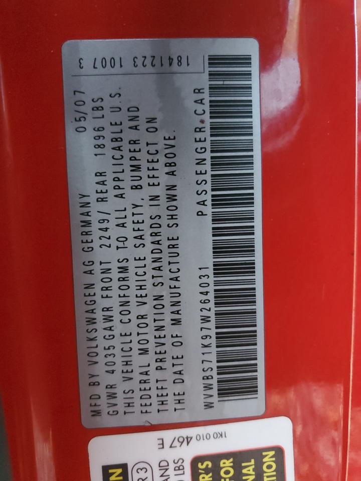 2007 Volkswagen Rabbit VIN: WVWBS71K97W264031 Lot: 92740815