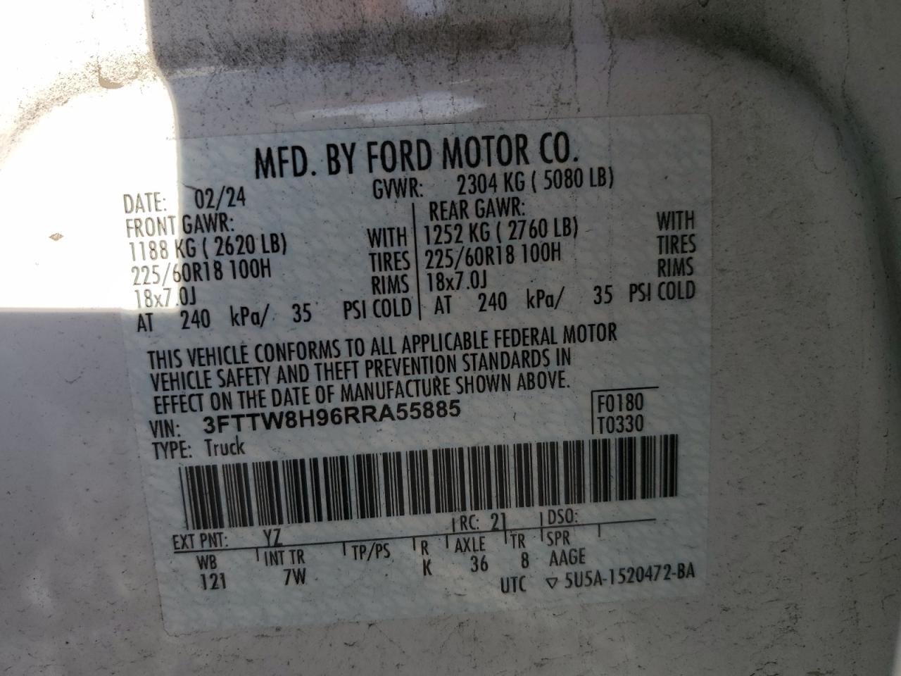 2024 Ford Maverick Xlt VIN: 3FTTW8H96RRA55885 Lot: 92166325