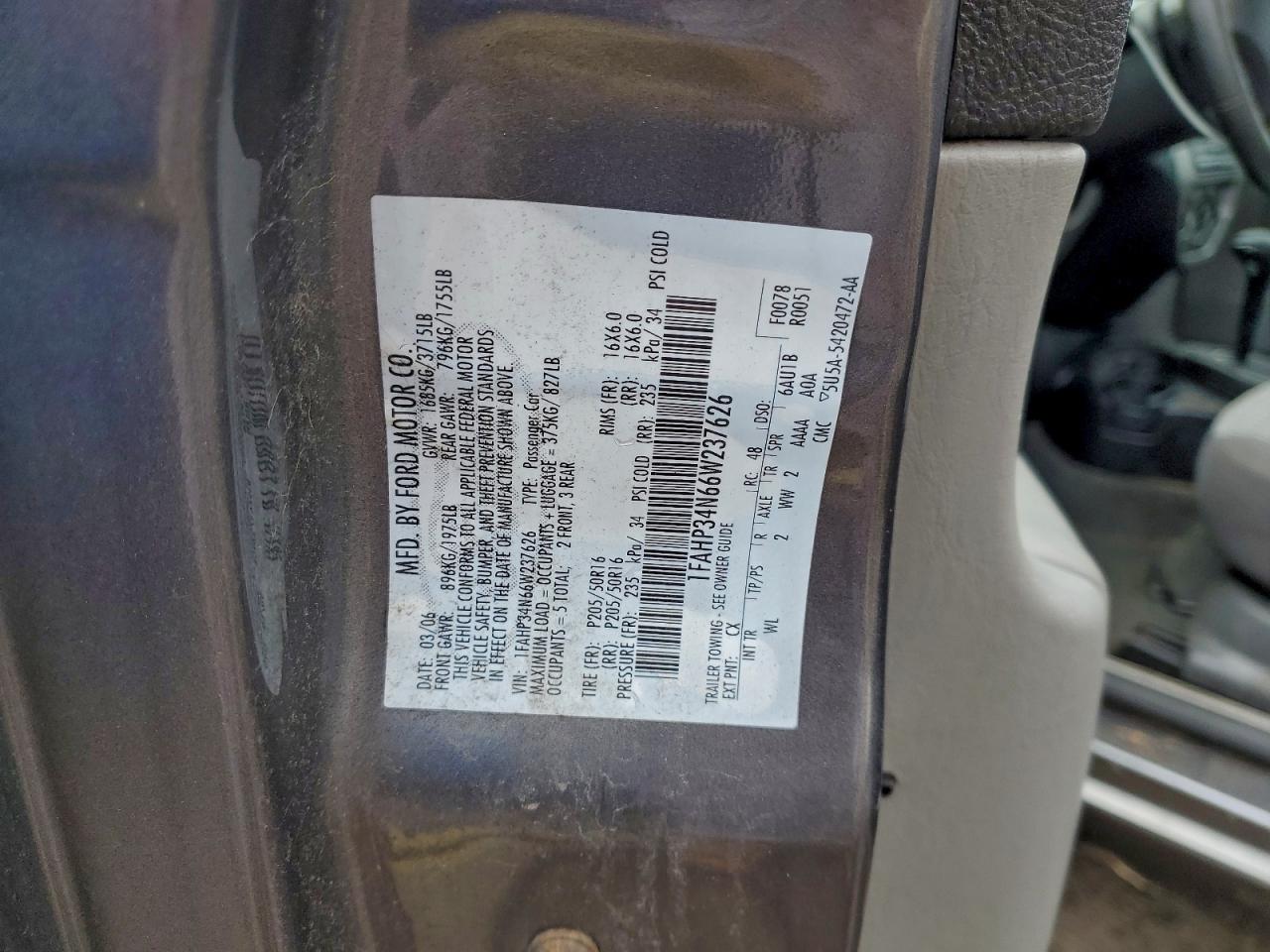 2006 Ford Focus Zx4 VIN: 1FAHP34N66W237626 Lot: 93416495