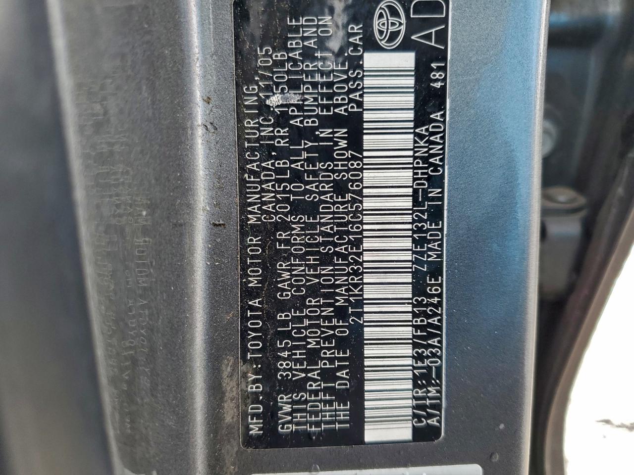 2006 Toyota Corolla Matrix Xr VIN: 2T1KR32E16C576087 Lot: 92912555