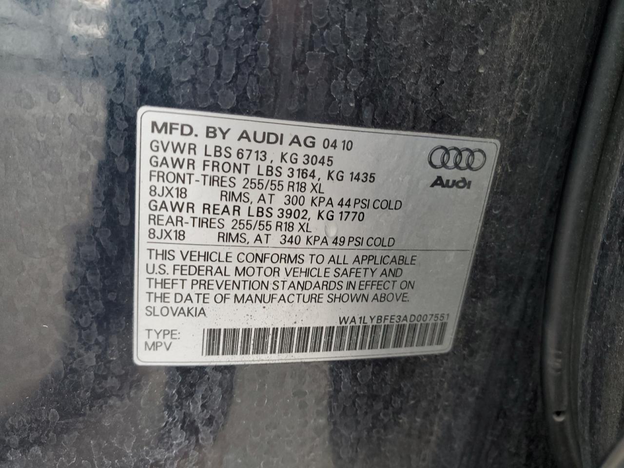 2010 Audi Q7 Premium Plus VIN: WA1LYBFE3AD007551 Lot: 92755245