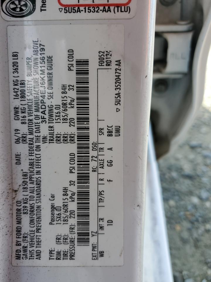 2019 Ford Fiesta Se VIN: 3FADP4EJ6KM156197 Lot: 93041985